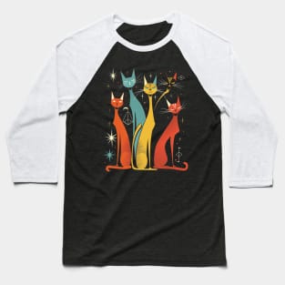 Mid Century Modern CAT Motif Textiles Baseball T-Shirt